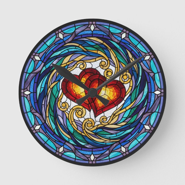 Blue & Green Swirl Romantic Home Décor Round Clock (Front)