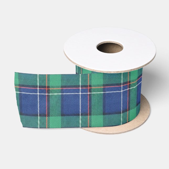 Blue Green Tartan Pattern Plaid Satin Ribbon (Spool)