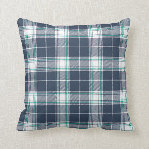 Blue Green Tartan Plaid Pattern Throw Pillow