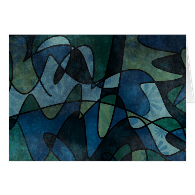 Blue Green Teal Digital Stained Glass Abstract Art (Front Horizontal)