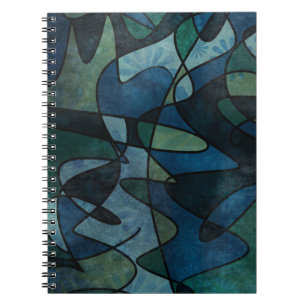 Blue Green Teal Digital Stained Glass Abstract Notebook