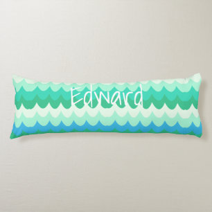 Blue, Green & Teal Geometric Sea Waves Body Pillow