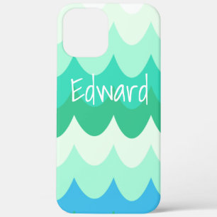 Blue, Green & Teal Geometric Sea Waves iPhone 12 Pro Max Case