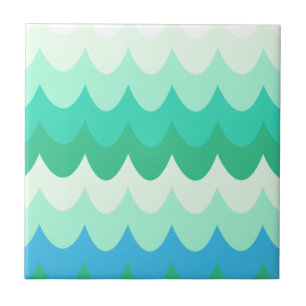 Blue, Green & Teal Geometric Sea Waves Tile