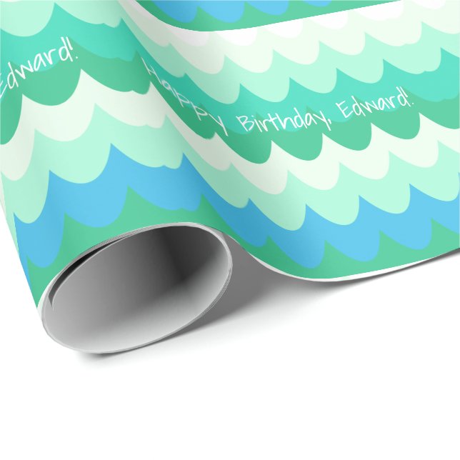 Blue, Green & Teal Geometric Sea Waves  Wrapping Paper (Roll Corner)