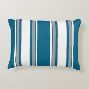 Blue-Green, Teal, Grey, White Stripes Accent Pillow