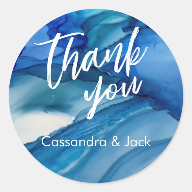 Blue Green Teal Liquid Abstract Art Casual Hand Classic Round Sticker (Front)