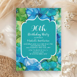 Blue Green Teal Watercolor 90th Birthday Invitation<br><div class="desc">90th birthday party invitation with a blue,  green,  and teal watercolor/alcohol ink background and scalloped frame. Contact me for assistance with your customizations or to request additional matching or coordinating Zazzle products for your celebration.</div>