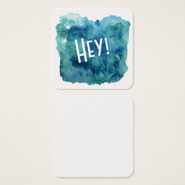 Blue, Green, Teal Watercolor with "Hey!" Notes (Front & Back)