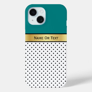Blue Green Teal, White Black Polka Dots Customized iPhone 15 Case