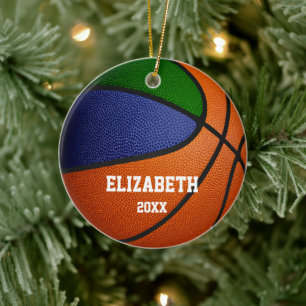 blue green team colours girls boys basketball ceramic ornament