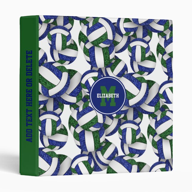 blue green team colours girly volleyballs pattern binder (Front/Spine)