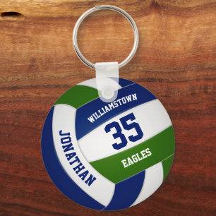 Blue green team colours kids teens volleyball keychain