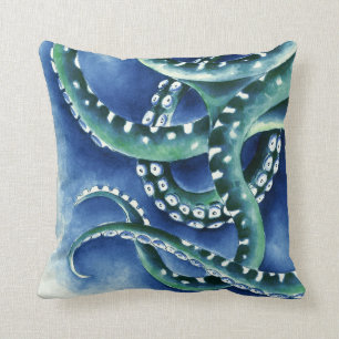 Blue Green Tentacles Throw Pillow