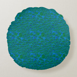 Blue Green Textures Fish in the Sea Round Pillow