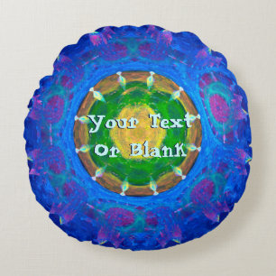 Blue-Green Tie Dye Round Pillow