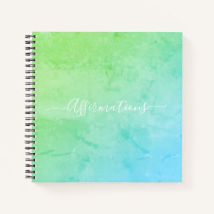 Blue Green Tie Dye White Typography Affirmations Notebook