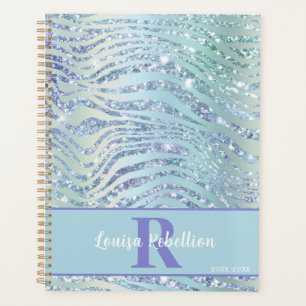 Blue Green Tiger Zebra Glitter Personalized Planner