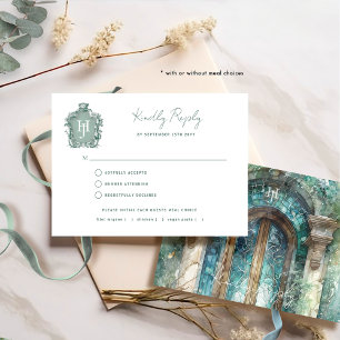 Blue Green Timeless Wedding With/without Meal RSVP