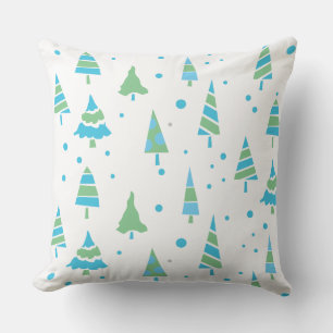 BLUE GREEN TREES Forest Woods Christmas Throw Pillow