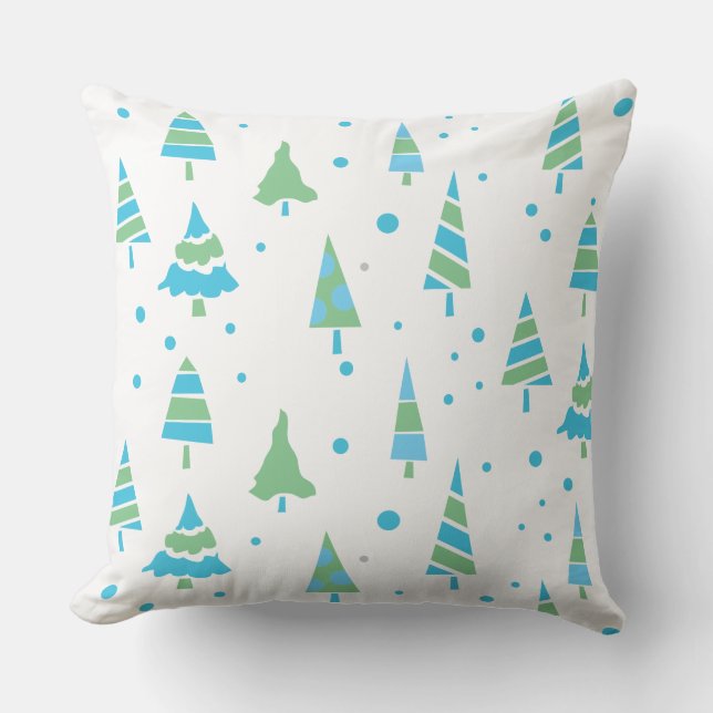BLUE GREEN TREES Forest Woods Christmas Throw Pillow (Front)