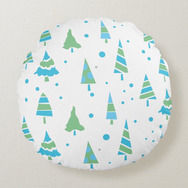 BLUE GREEN TREES Forest Woods Christmas Throw Round Pillow (Front)