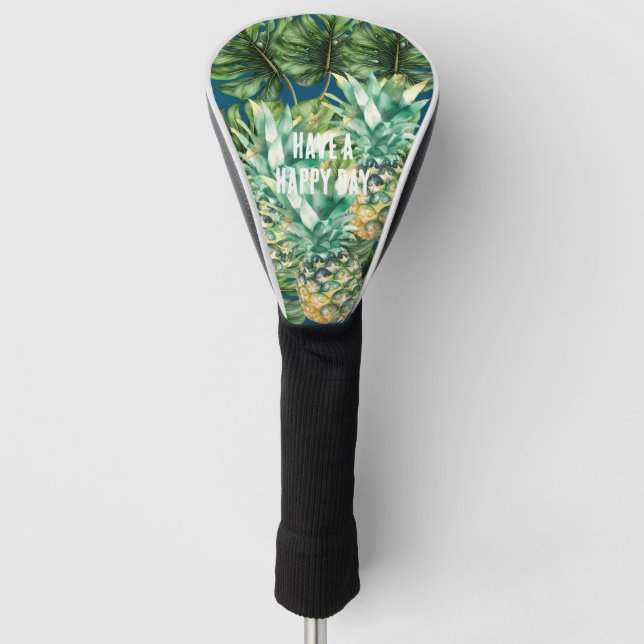 Blue Green Tropical Leaves Pineapples Golf Head Cover (Front)