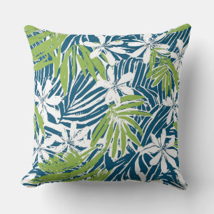 Blue & Green Tropical Throw Pillow