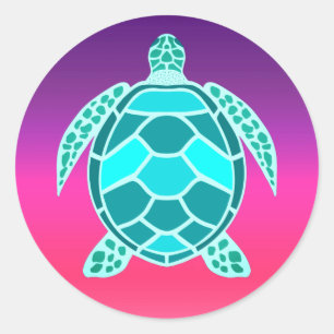 Blue green turquoise teal turtle classic round sticker