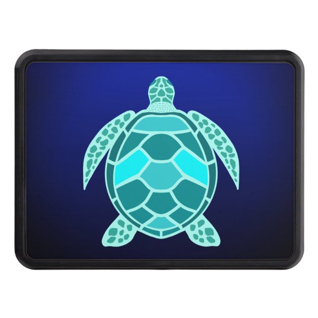 Blue green turquoise teal turtle hitch cover (Front)