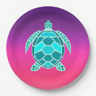 Blue green turquoise teal turtle paper plate
