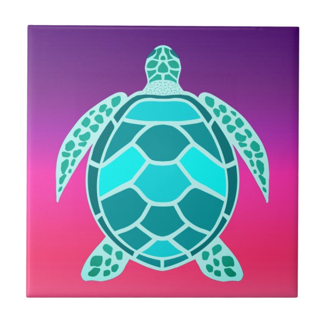 Blue green turquoise teal turtle tile (Front)