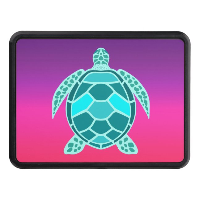 Blue green turquoise teal turtle trailer hitch cover (Front)