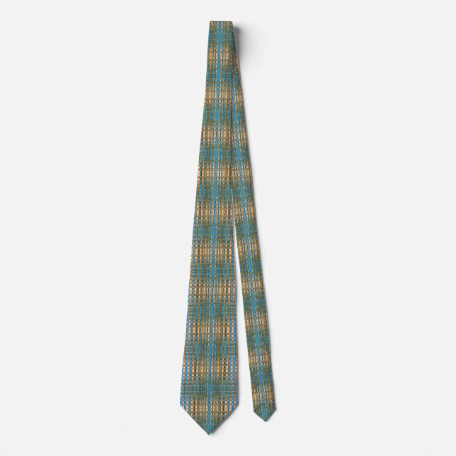 Blue Green Unique Abstract Sine Waves Pattern Tie (Front)