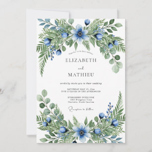 Blue Green Verdant Botanical Wedding Invitation