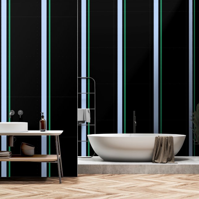 Blue Green  Vertical Stripe Black   Wallpaper (Bathroom)