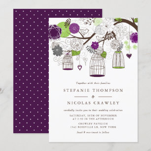 Blue & Green Vintage Birdcages Wedding Invitation