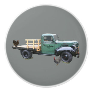 Blue Green Vintage Farm Truck Drawer Pull Grey