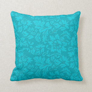 Blue-Green  Vintage Floral Damasks Throw Pillow