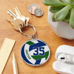 blue green volleyball team colors his custom name keychain