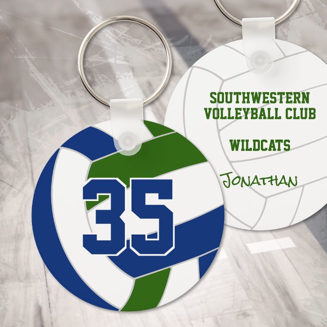 Blue green volleyball team colours personalized keychain (Creator Uploaded)