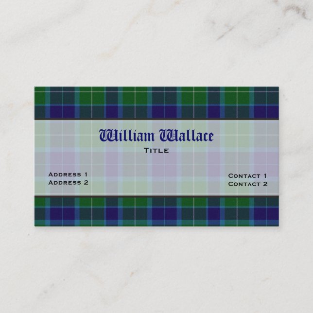 Blue & Green Wallace Plaid Custom Business Card (Front)