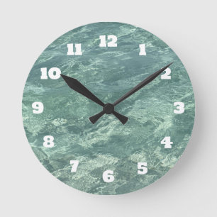 Blue Green Water Teal Abstract Beach Coastal Round Clock