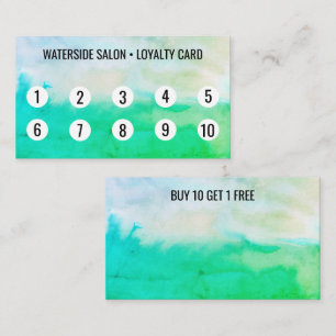 Blue Green Watercolor Abstract 10  Loyalty Card