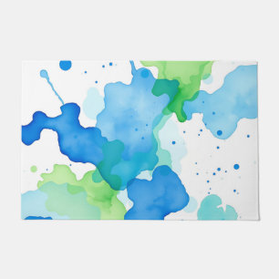 Blue Green Watercolor Abstract Pattern Doormat