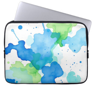 Blue Green Watercolor Abstract Pattern Laptop Sleeve