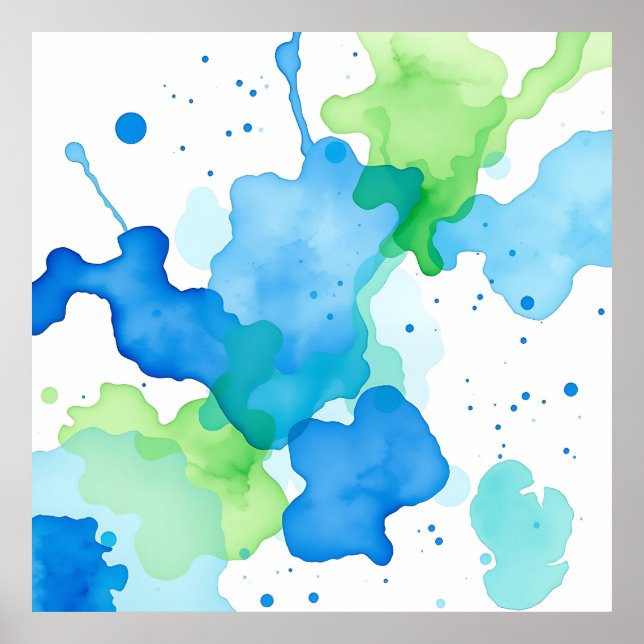 Blue Green Watercolor Abstract Pattern Poster (Front)
