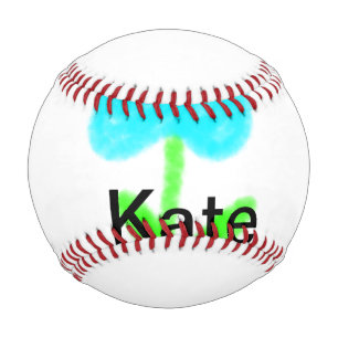 Blue green watercolor add your name text custom baseball