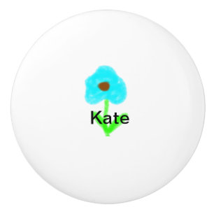 Blue green watercolor add your name text custom ceramic knob