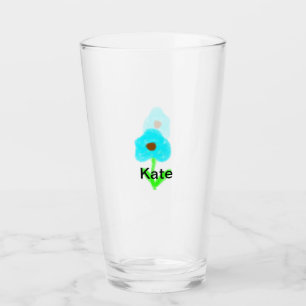 Blue green watercolor add your name text custom  glass